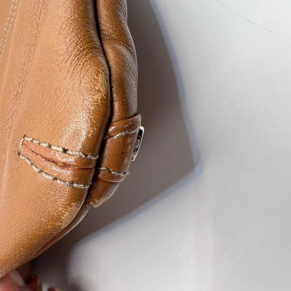 Tignaello Leather Zippered Crossbody Bag‎ Brown Small